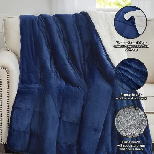 Miniatura 56 de Yescool - Manta con peso para adultos (15 libras, 60 x 80 pulgadas, azul), manta de enfriamiento pesada para dormir, 140-160 libras, manta