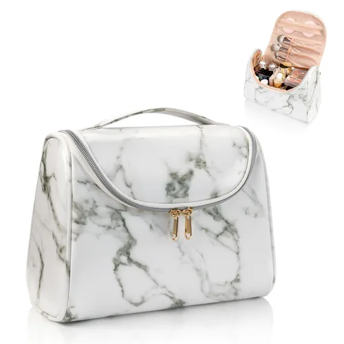 Miniatura 10 de Elegante estuche de maquillaje y aseo de viaje para mujer; estuche organizador de brochas y maquillaje de gran capacidad y hecho de cuero vegano