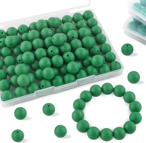 Miniatura 9 de Sunrony 70 cuentas de silicona para hacer collares, cuentas redondas de silicona a granel de 0.59 pulgadas para bolígrafos (rosa caramelo)