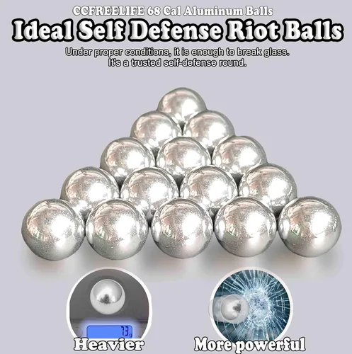 Miniatura 3 de . 68 bolas de aluminio Cal de autodefensa, aptas para SD/LE T4E HDS HDR con potencia máxima para entrenamiento y práctica de objetivos (0.26 oz)