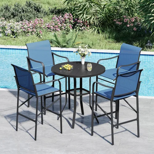 Miniatura 11 de VICLLAX Juego de barra de patio al aire libre de 3 piezas, mesa redonda de altura con agujero para sombrilla y 2 sillas de textileno para césped