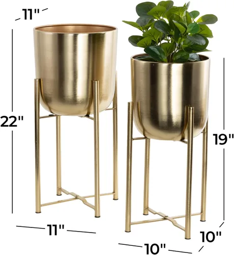 Miniatura 6 de CosmoLiving by Cosmopolitan - Maceta de metal para interiores y exteriores, maceta grande con soporte extraíble, juego de 2 macetas de 19 pulgadas