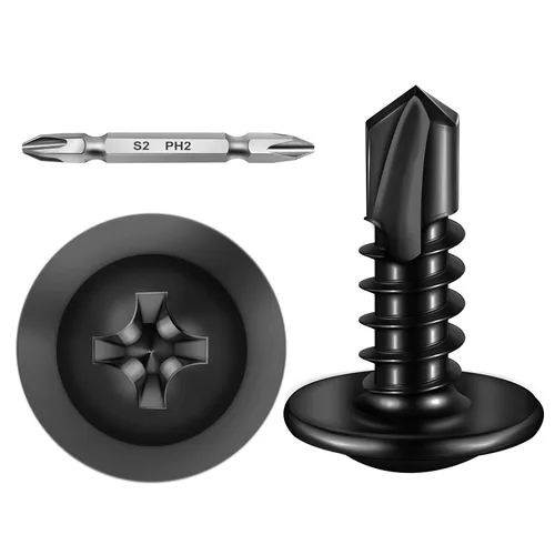 Miniatura 19 de Mywish 200 tornillos autorroscantes negros #10 × 1 pulgada para metal, 410 tornillos de metal negro de óxido de tornillo de acero inoxidable
