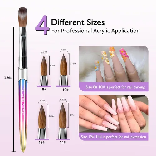 Miniatura 5 de Cepillo de uñas acrílicas, 100% Kolinsky Sable para aplicación acrílica, herramientas profesionales de calidad de salón con caja para arte de uñas