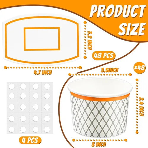 Miniatura 2 de Suclain 48 tazas de aro de baloncesto para aperitivos, decoraciones de fiesta de baloncesto, suministros de papel para aperitivos, cuencos de comida