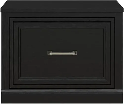 Miniatura 4 de Bush Furniture Woodland - Banco de zapatos pequeño de 24 W con cajón en roble de gamuza negra Organizador estrecho de calzado para entrada