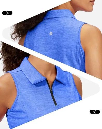 Miniatura 5 de Viodia Camiseta de golf sin mangas para mujer, con cremallera, de secado rápido, camisetas polo para mujer, ropa de golf