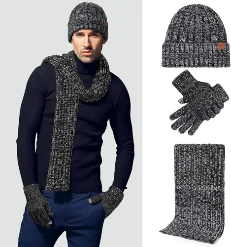 Miniatura 3 de Conjunto de guantes de bufanda para mujer gorro 3 en 1 bufanda larga y guantes de pantalla táctil para mujeres y hombres suave y cálido para regalo
