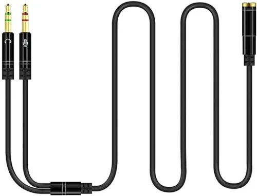Miniatura 10 de Divisor de auriculares para computadora de 0.138 in hembra a 2 auriculares dobles de 0.138 in macho micrófono de audio y cable divisor en Y, Azul