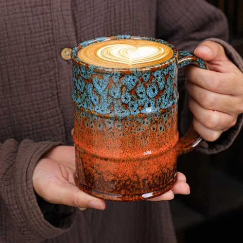 Miniatura 8 de Tazas de café de cerámica azul y marrón de 20 onzas, grandes, aptas para lavavajillas y microondas, perfectas para la oficina y el hogar