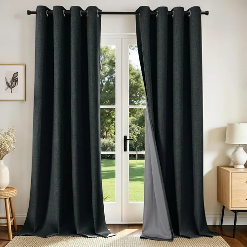 Miniatura 42 de Joydeco Cortinas opacas de 84 pulgadas de largo, 2 paneles burg, cortinas de oscurecimiento de habitación para dormitorio, cortinas térmicas Negro