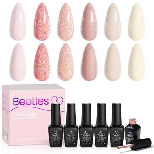 Miniatura 10 de Beetles - Esmalte de uñas de gel rojo, 6 colores, colección Marvelous Lady, esmalte de uñas con purpurina burdeos, nude, rojo brillante, diseño
