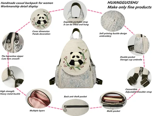Miniatura 153 de HUANGGUOSHU Mochila de algodón tejida de algodón bohemio con bordado de lona estilo bohemio con múltiples bolsillos retro linda mochila cartera