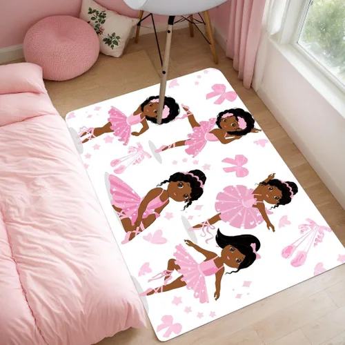 Miniatura 55 de Alfombra de área para dormitorio de niñas negras africanas, alfombra para sala de estar, sala de juegos, azul, lindo anime de dibujos animados
