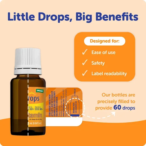 Miniatura 2 de Ddrops® Vitaminas líquidas orgánicas para bebés A&D gotas para bebés, 60 gotas. Apoya la salud ocular de los bebés, el desarrollo óseo y la función