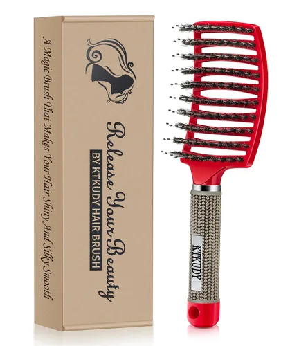 Miniatura 7 de KTKUDY Cepillo desenredante para el cabello, diseño de cerdas de jabalí y sin enredos para niños, mujeres y hombres, perfecto para cabello húmedo