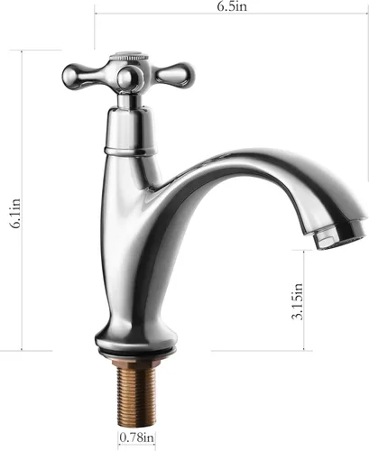 Miniatura 2 de SKOWLL Grifo de agua fría de una sola manija, grifo de fregadero de baño de montaje en cubierta de cromo pulido, grifo de lavabo de tocador de baño