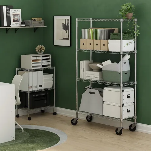Miniatura 2 de Furinno Wayar - Carrito de almacenamiento de metal de 4 niveles con ruedas, 36 x 14 x 58 pulgadas, acero inoxidable