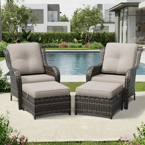 Miniatura 128 de Joyside Juego de sillas de mimbre para patio, juego de 3 piezas de mimbre para exteriores con 2 sillas reposabrazos y 1 mesa auxiliar para terraza