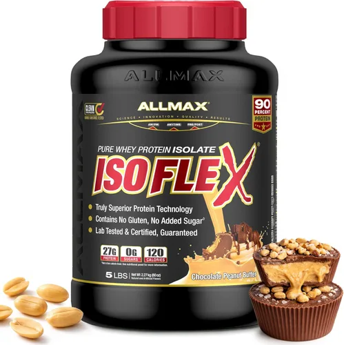 ALLMAX Nutrition - Polvo de proteína ISOFLEX de suero, aislado de proteína de suero, 27g de proteína, chocolate y mantequilla de cacahuate, 5 libras