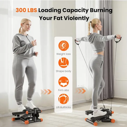 Miniatura 3 de Sweetcrispy Mini Escalones con Bandas de Resistencia para Ejercicio en Casa, Máquina de Ejercicio de Escalón con Giro Portátil para Entrenamiento