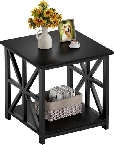 GreenForest - Mesa de noche con estante de almacenamiento de 2 niveles, mesa auxiliar grande de 61 cm para sala de estar, mesita moderna para Negro