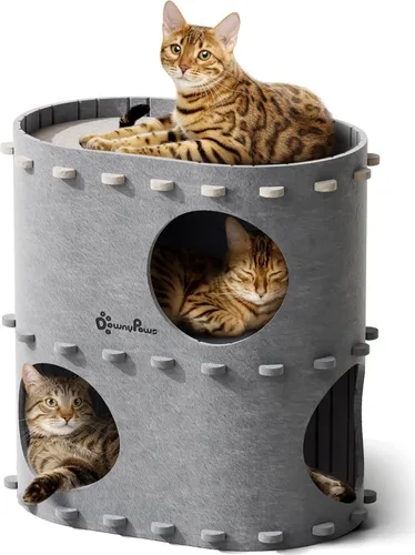 DownyPaws Casa para Gatos de Interior, Cama Cueva para Gatos Plegable de 2 Pisos, Cama Túnel de Fieltro para Gatos Condominio, Cubo Escondite