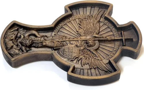 Miniatura 3 de Royal Wooden Collection Cruz de pared Guardián Arcángel Miguel icono colgante tallado en madera cristiana idea de regalo para hombres