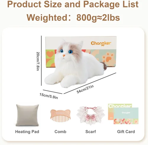 Miniatura 7 de Chongker Animales de peluche para microondas y pesados, 2 libras de peluche con calefacción de gato con almohadilla térmica extraíble sin perfume