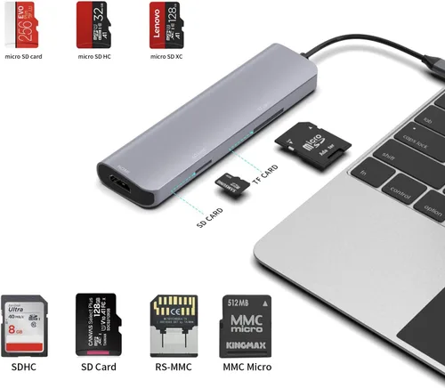 Miniatura 6 de Estación de acoplamiento para portátil con concentrador USB C 9 en 1, adaptador multipuerto con HDMI 4K@30Hz, 3X USB 3.0, Gigabit Ethernet, puerto