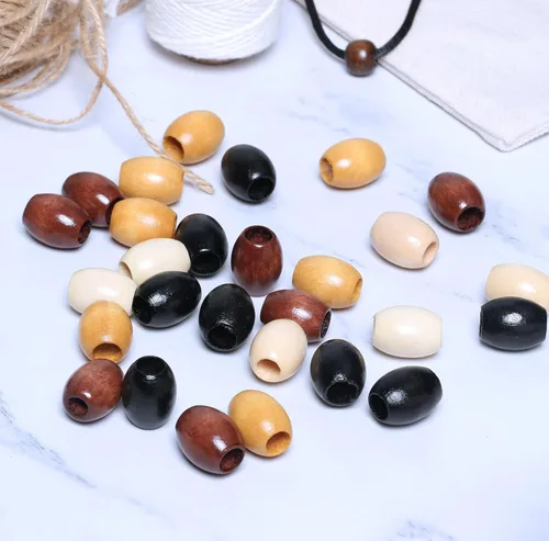 Miniatura 4 de Woodeni - 160 piezas de cuentas de madera ovaladas de 17 x 14 mm en Beige, Café, Marrón y Negro, cuentas de madera de barril con agujero grande