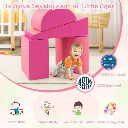 Miniatura 5 de Costzon 5 piezas de juguetes de escalada para niños pequeños, estructura de juego de bloques de espuma suave, escaladores para el desarrollo Rosa
