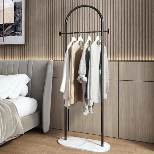 Miniatura 2 de Perchero independiente con base de mármol, moderno perchero de arco negro para espacios pequeños, perchero de metal resistente, percheros