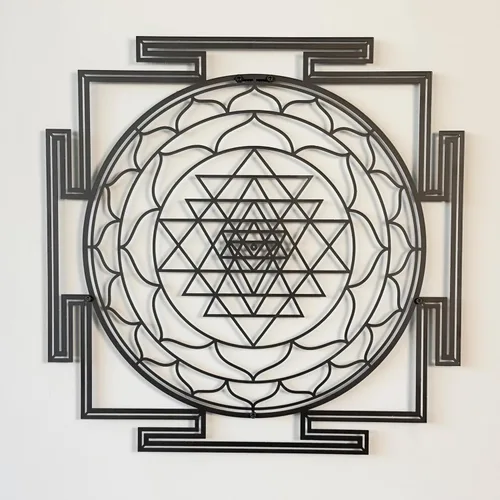 Miniatura 10 de Colorfull Worlds Sri Yantra - Arte de pared de metal, decoración de pared de chakras de geometría sagrada, meditación de inauguración de la casa