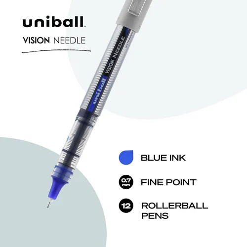 Miniatura 2 de uni-ball Vision - Bolígrafos de aguja de rodillo con punta fina de 0.7mm, color azul, 12