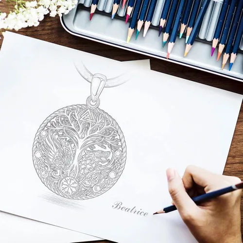 Miniatura 8 de Vito Collares vikingos de plata de ley 925 para mujeres y hombres, árbol nórdico de la vida, Odín, martillo de Thor, lobo, dragón, cuervo, caballo