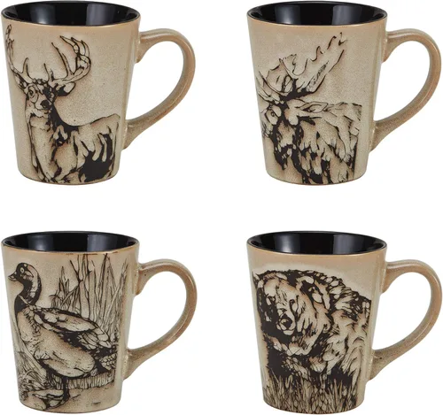 Miniatura 6 de Mossy Oak Juego de vajilla de cerámica de 16 piezas, servicio para 4 personas con platos llanos, platos de ensalada, cuencos y tazas, diseño