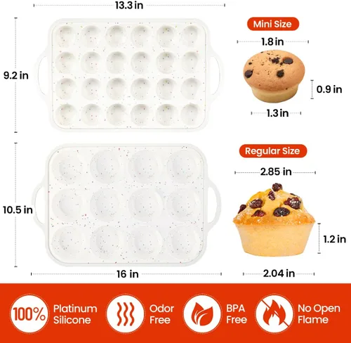 Miniatura 4 de CAKETIME Moldes de silicona para magdalenas para hornear, marco reforzado con metal, 12 tazas regulares y 24 tazas mini, juego de moldes