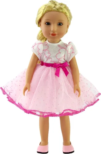 Miniatura 3 de American Fashion World Vestido de lunares y rayas para muñecas de 14 pulgadas Calidad premium y diseño moderno Ropa de muñecas Moda de ropa