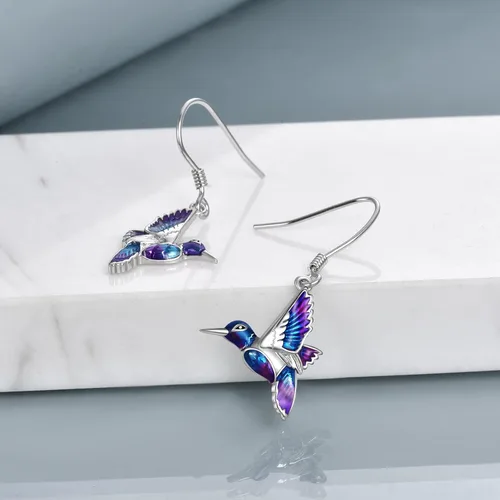 Miniatura 3 de YFN Aretes de colibrí, diseño de pájaro, plata de ley 925, regalos de joyería para mujer