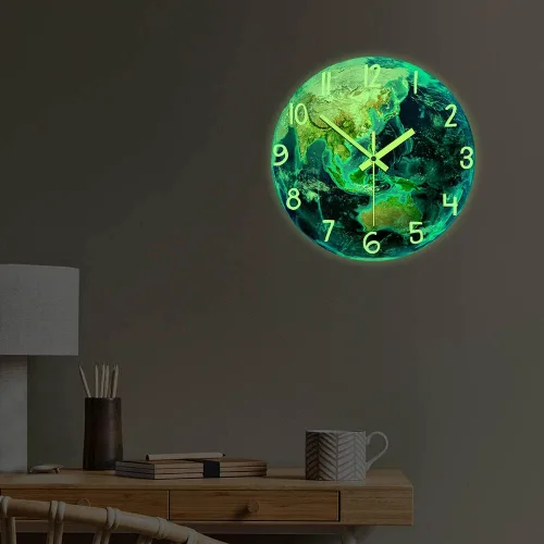 Miniatura 9 de The Geeky Days Earth Planet - Reloj de pared con visión nocturna que brilla en la oscuridad, funciona con pilas, sistema solar de cuarzo silencioso