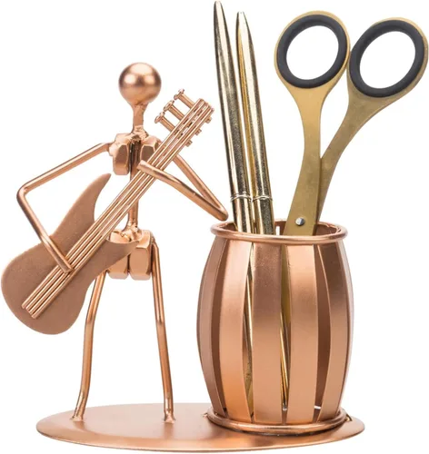 MyGift Soporte para bolígrafo para escritorio, taza de lápiz decorativa con diseño de guitarra, accesorios y decoración para hombres, escritorio de