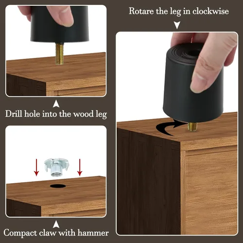 Miniatura 4 de Murtenze 4 patas de plástico para sofá de 2 pulgadas, patas de repuesto negras para sofá, patas redondas para muebles con pernos M8 para sofá