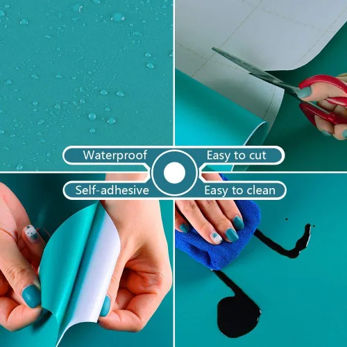 Miniatura 9 de VEELIKE Papel tapiz azul turquesa mate de 15.7''x118'' Papel de contacto azul despegable y adhesivo Impermeable Autoadhesivo Papel de pared