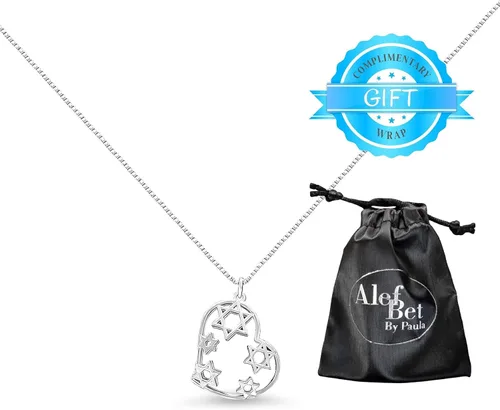 Miniatura 9 de Alef Bet by Paula Collar de estrella de David, colgante de corazón de plata de ley, regalo de joyería judía para mujer