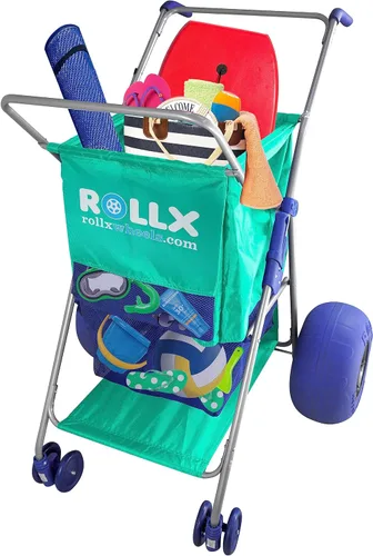 Miniatura 10 de RollX Carro de almacenamiento plegable con 4 ruedas de globo, neumáticos de playa traseros de 13 pulgadas y delanteros de 7 pulgadas