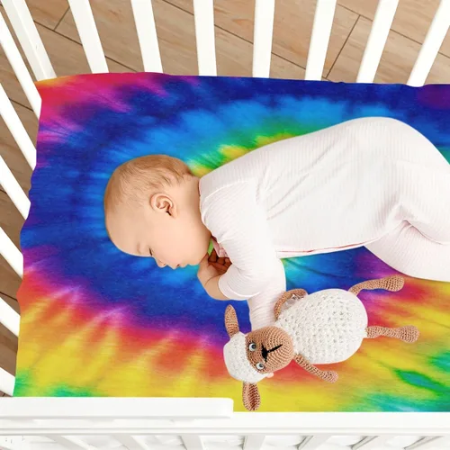 Miniatura 8 de Sábana bajera ajustable de teñido anudado para niños y niñas, transpirable y suave, para colchones estándar de corral y niños pequeños