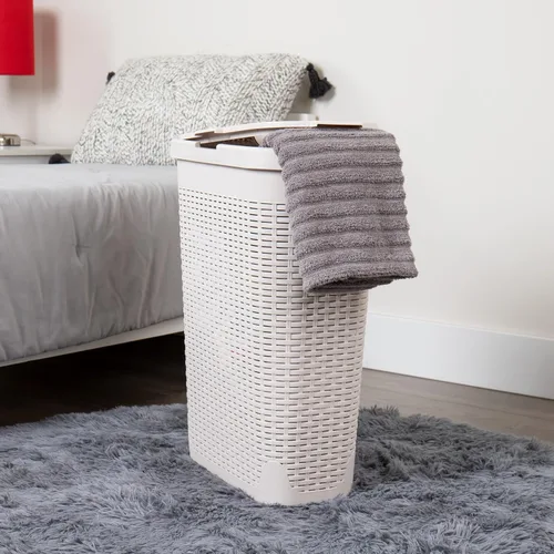 Miniatura 2 de Mind Reader Cesta de lavandería delgada con tapa, cesta de ropa de 40 L, diseño de mimbre premium, plástico, azul bebé