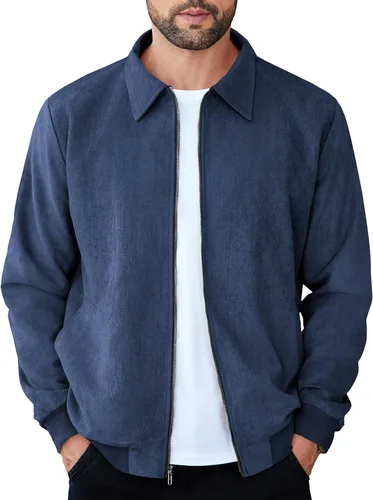 Miniatura 11 de COOFANDY Chaqueta bomber casual de ante para hombre, ligera, con cremallera completa, chaqueta de piel sintética vintage