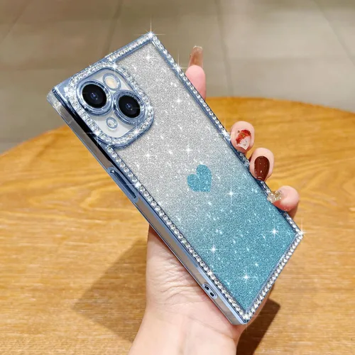 Miniatura 4 de Funda para iPhone 13, funda de diamantes de imitación de lujo con patrón de corazón de amor de cristal [papel con purpurina extraíble], parachoques